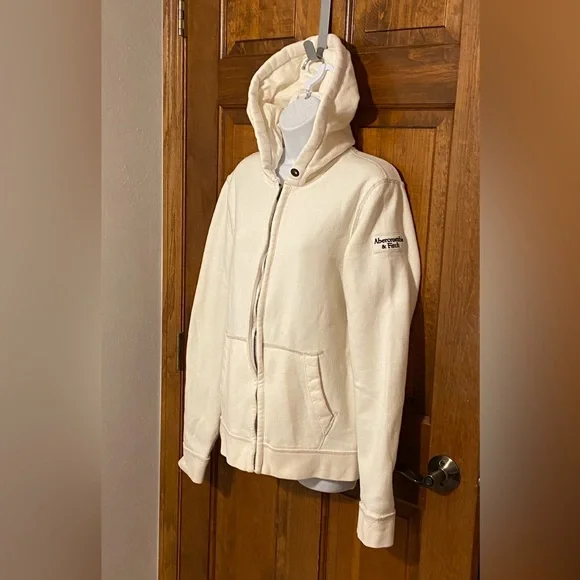 Abercrombie & Fitch Y2K Muscle Off white Full Zip up Hoodie Size Medium - Picture 4 of 13